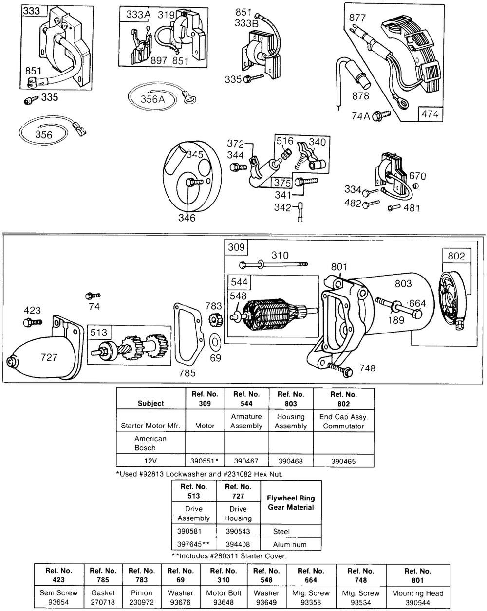 Electric Starter,misc Elect. Diagram and Parts List for 131431-0146-XX  Briggs and Stratton Engine